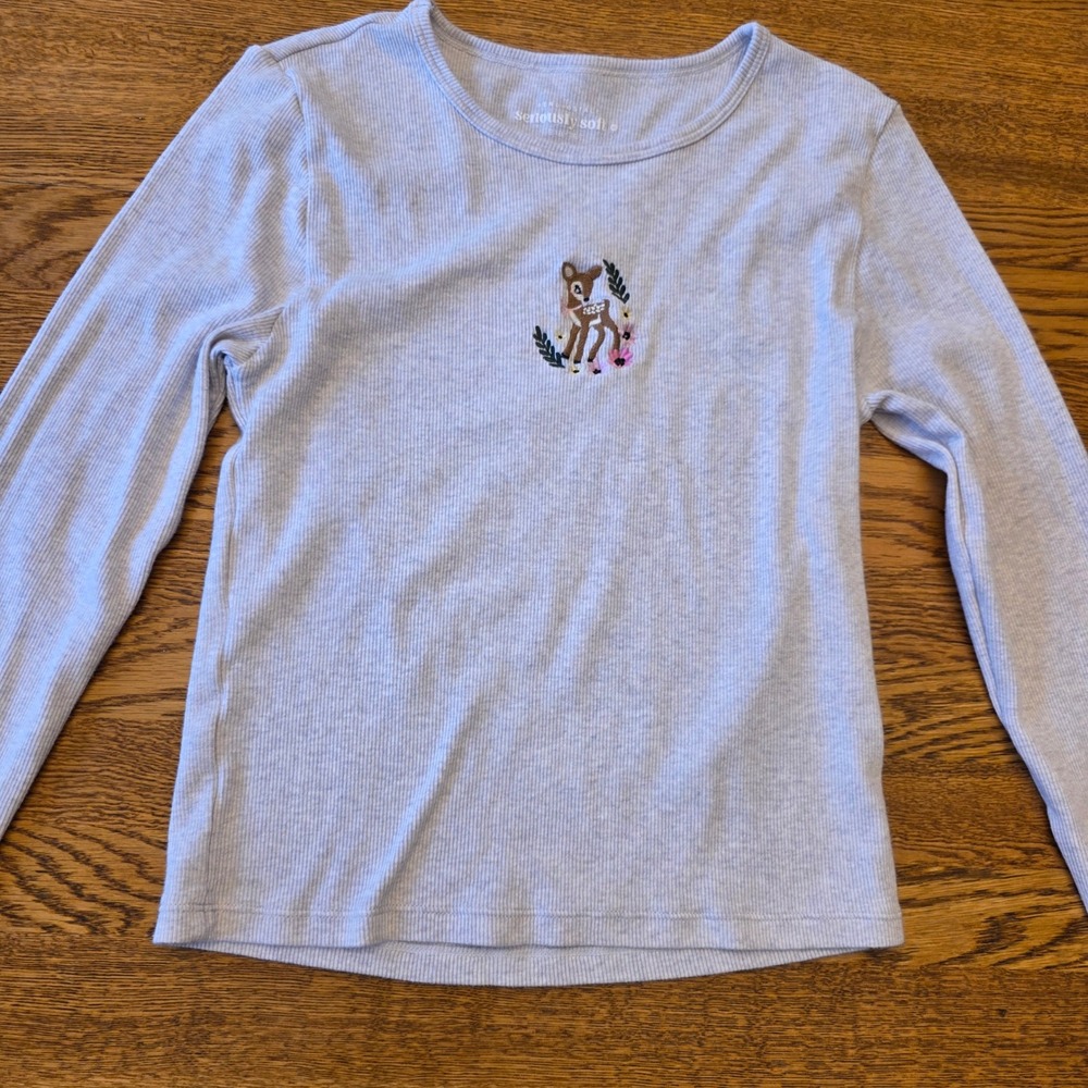 Aeropostle Seriously Soft Baby Tee Gray Long Sleeve Deer‎ Floral Embroidery Top
